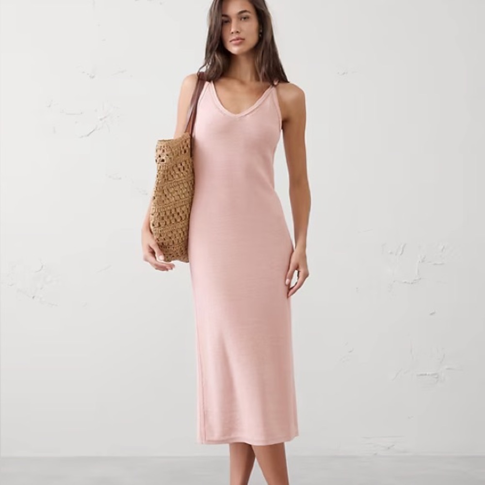 Freshman 1996 Knit Midi Dress Sleeveless V-Neck Blush Pink Pastel Light Strappy
